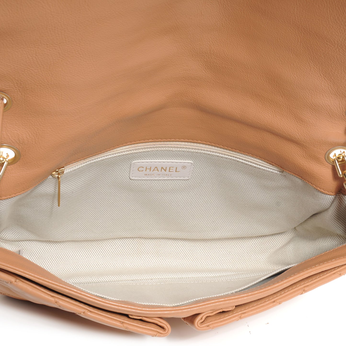 Calfskin Quilted Large Retro Chain Flap Beige