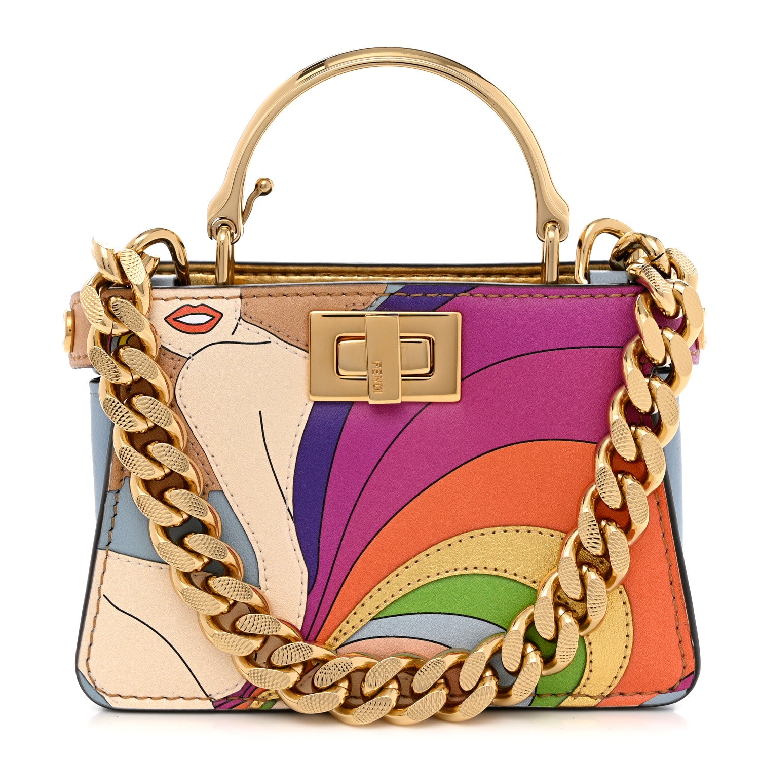 Fendi Nappa Rainbow Inlay Nano Peekaboo Maxi Handle Satchel Azzurro Baby Multicolor 1 of 9