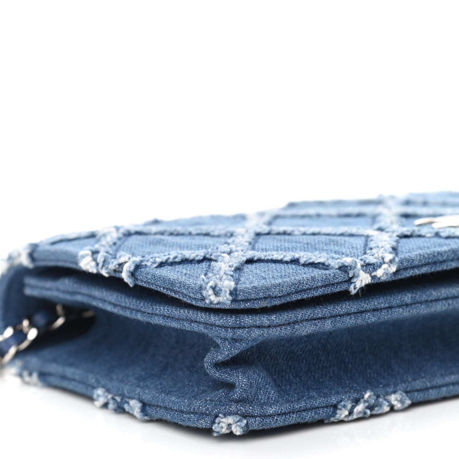 Chanel Frayed Denim Quilted Wallet On Chain WOC Blue 8 of 9