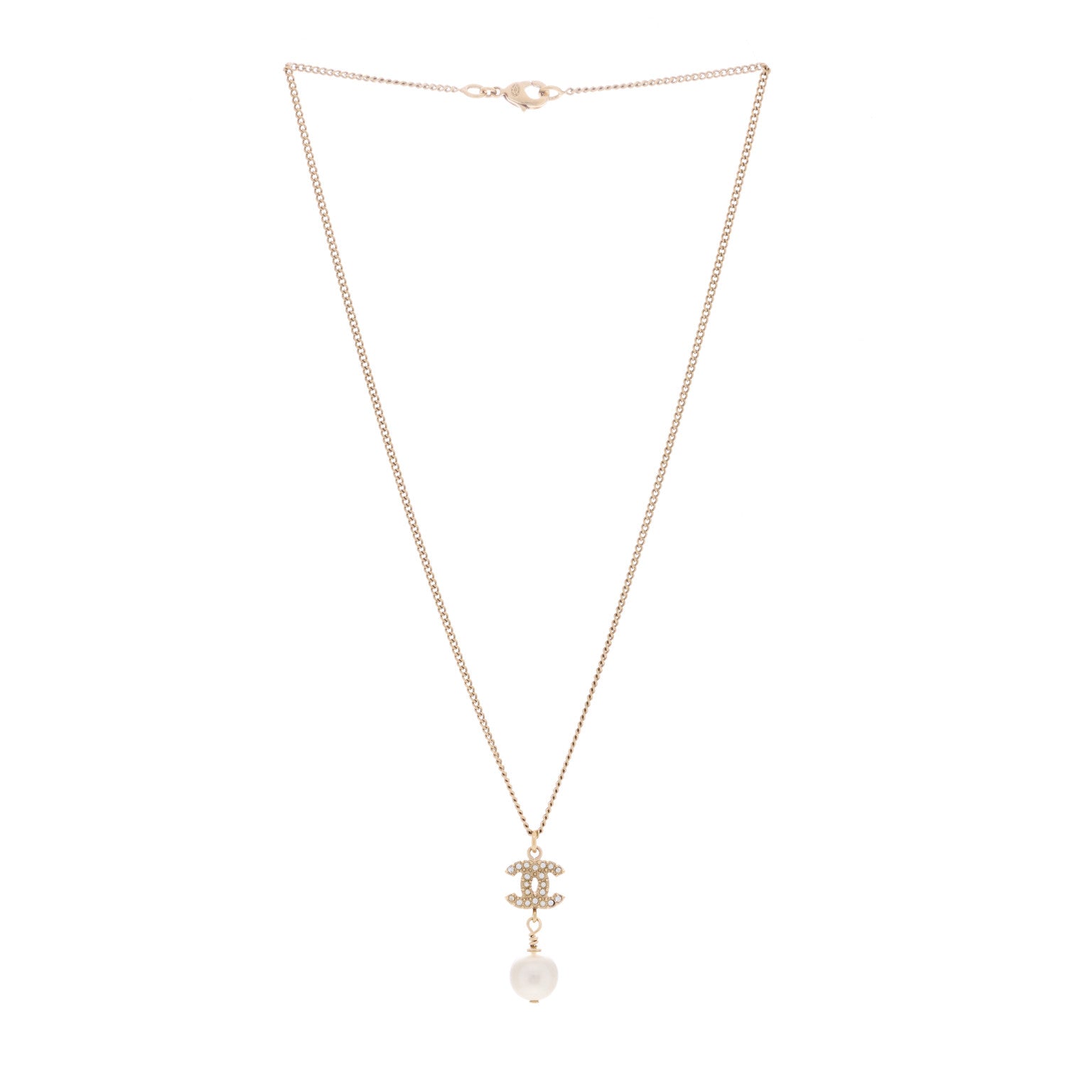 Chanel Crystal Pearl CC Drop Necklace Gold 2 of 3