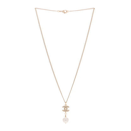 Chanel Crystal Pearl CC Drop Necklace Gold 2 of 3