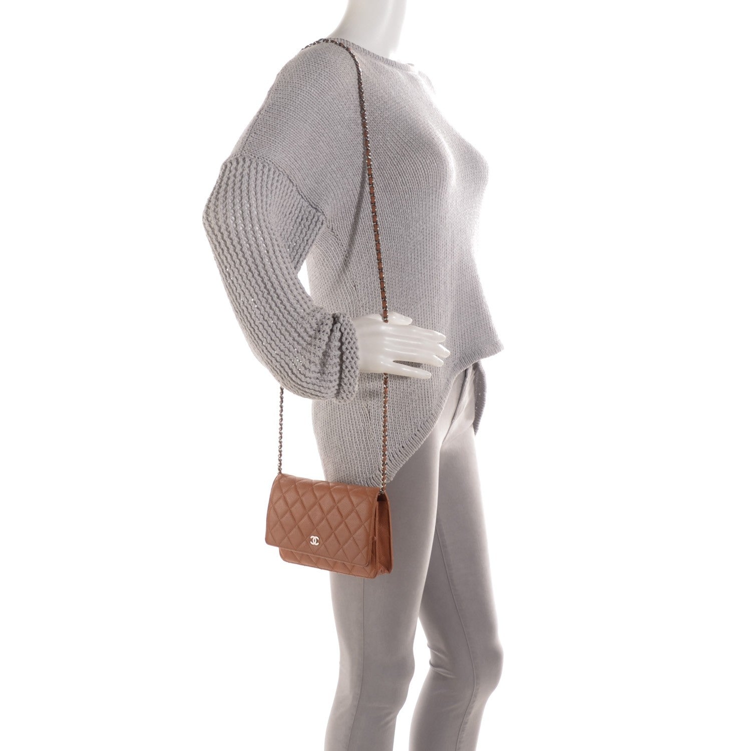 Chanel Caviar Quilted Wallet On Chain WOC Light Brown 2 of 8