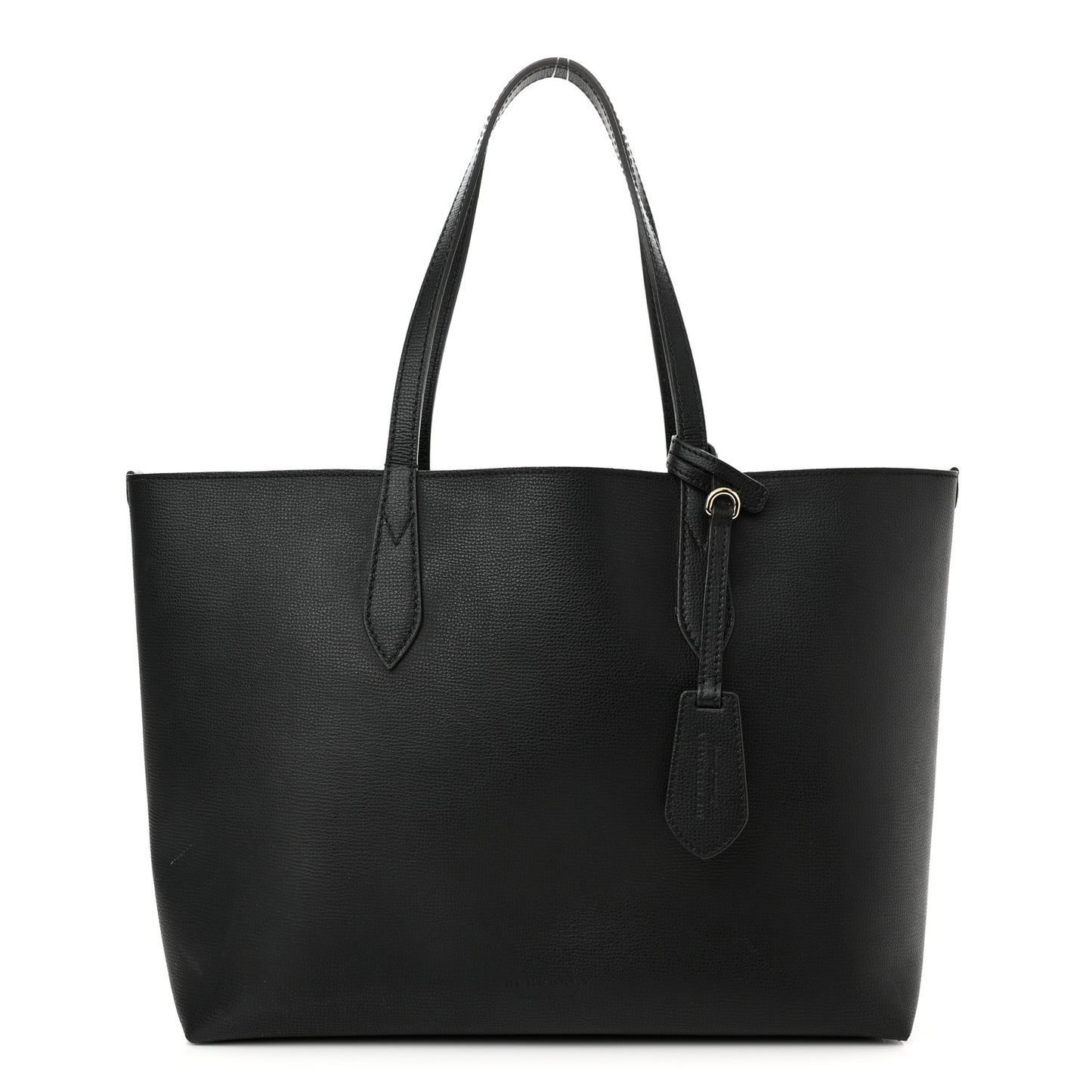 Grainy Calfskin Haymarket Check Medium Reversible Tote Black