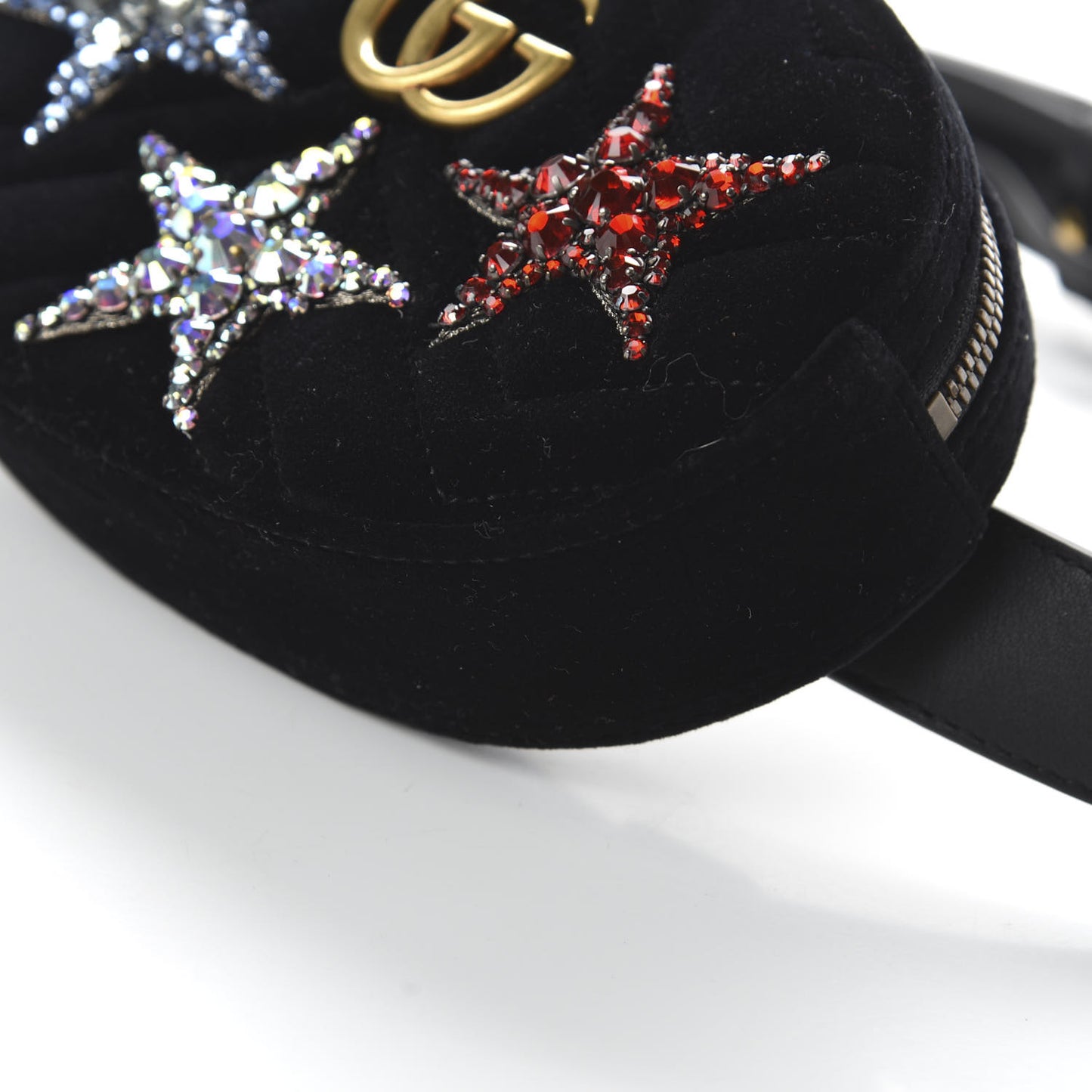 Velvet Matelasse Crystal Star GG Marmont Belt Bag 85 34 Black