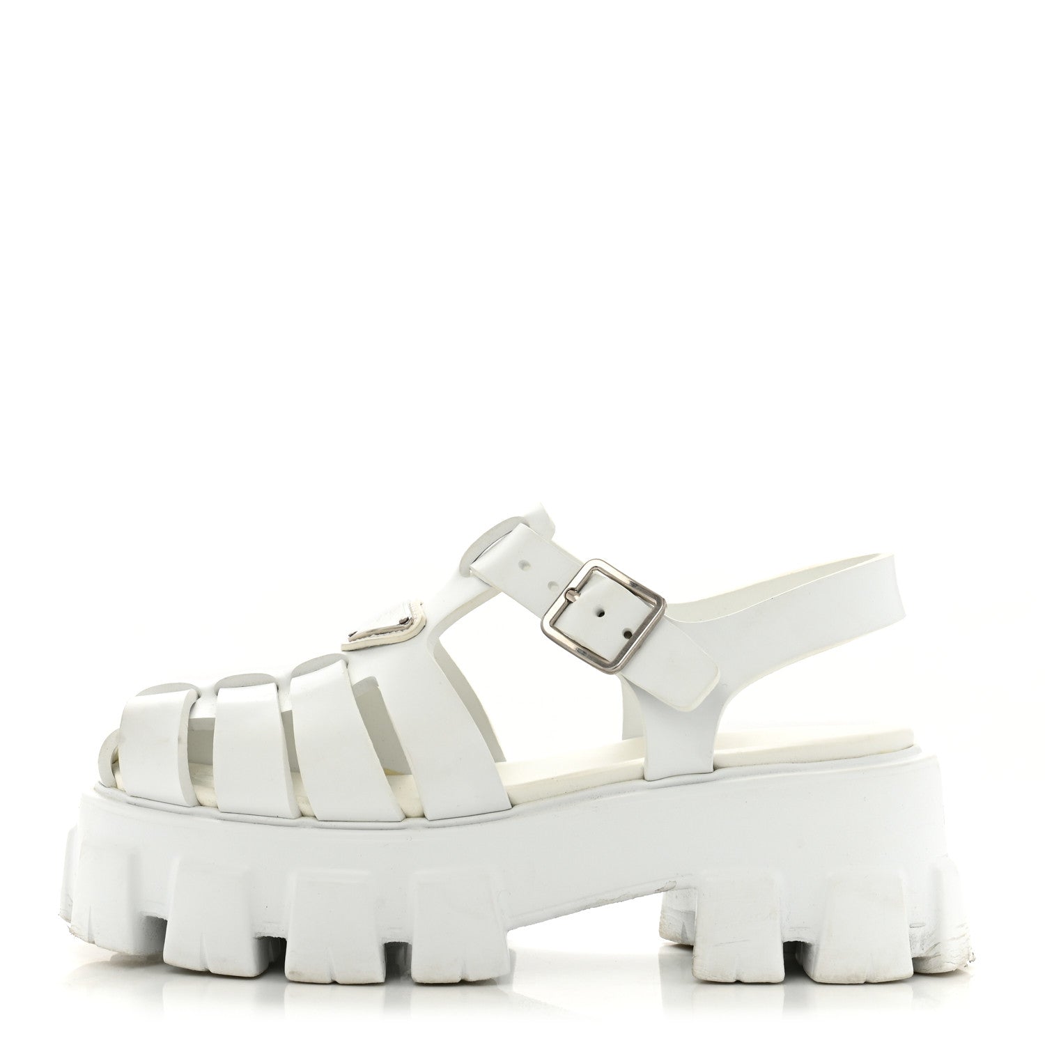 Prada Foam Rubber Metal Triangle Logo Monolith 55mm Cage Sandals White 1 of 9