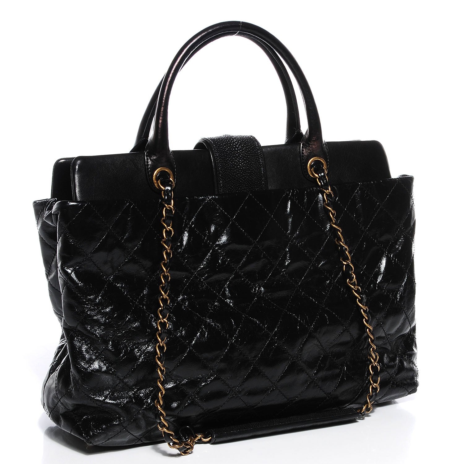 Chanel Stingray Glazed Calfskin Bindi CC Large Tote Black 3 of 7