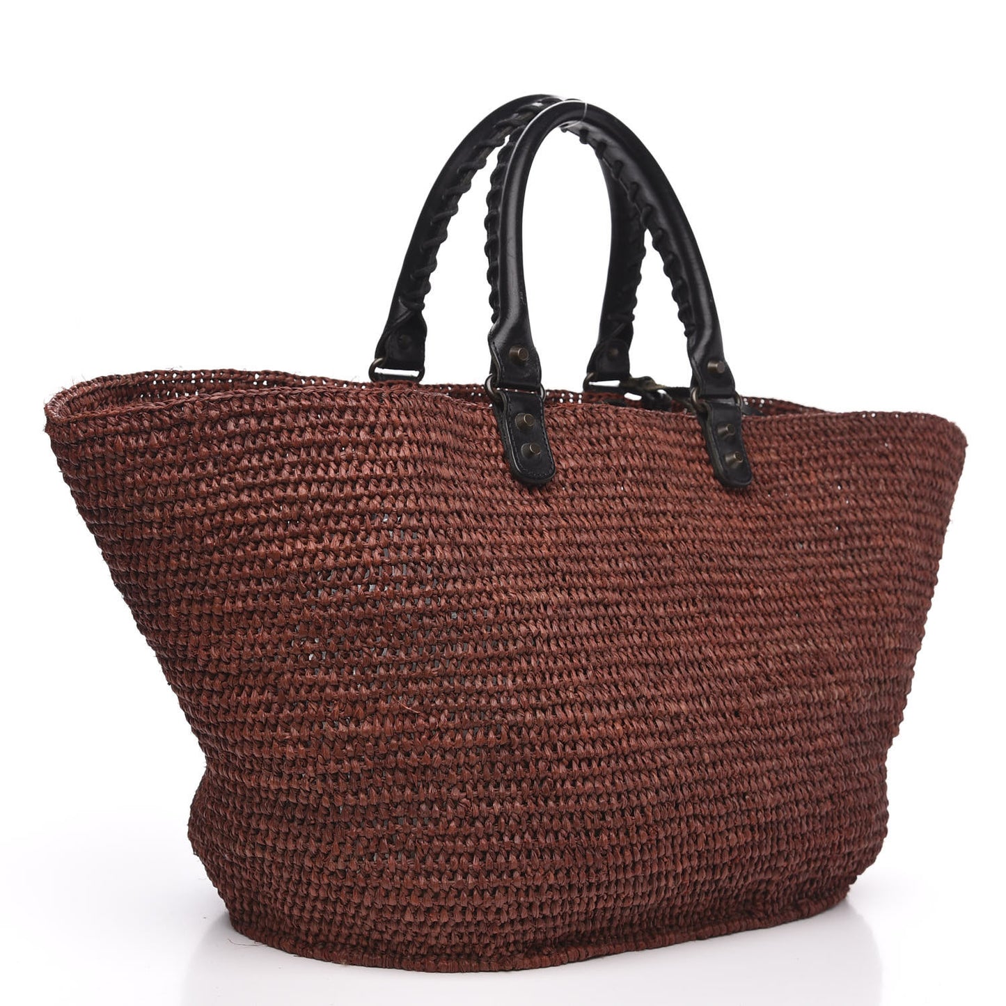 Raffia Woven Large Tote Brown Black