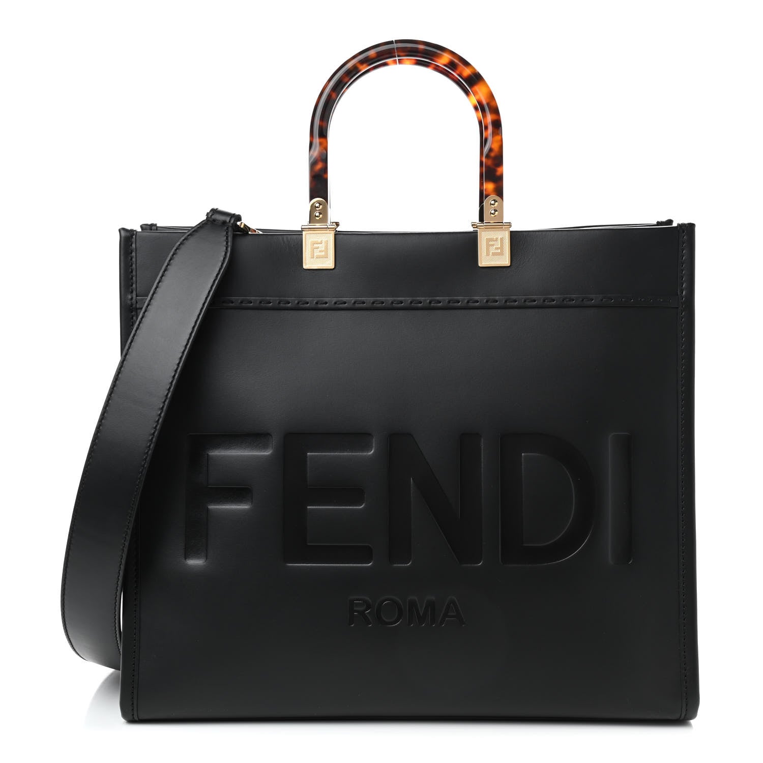 Fendi Vitello King Plexiglass Medium Fendi Sunshine Shopper Tote Black 1 of 8
