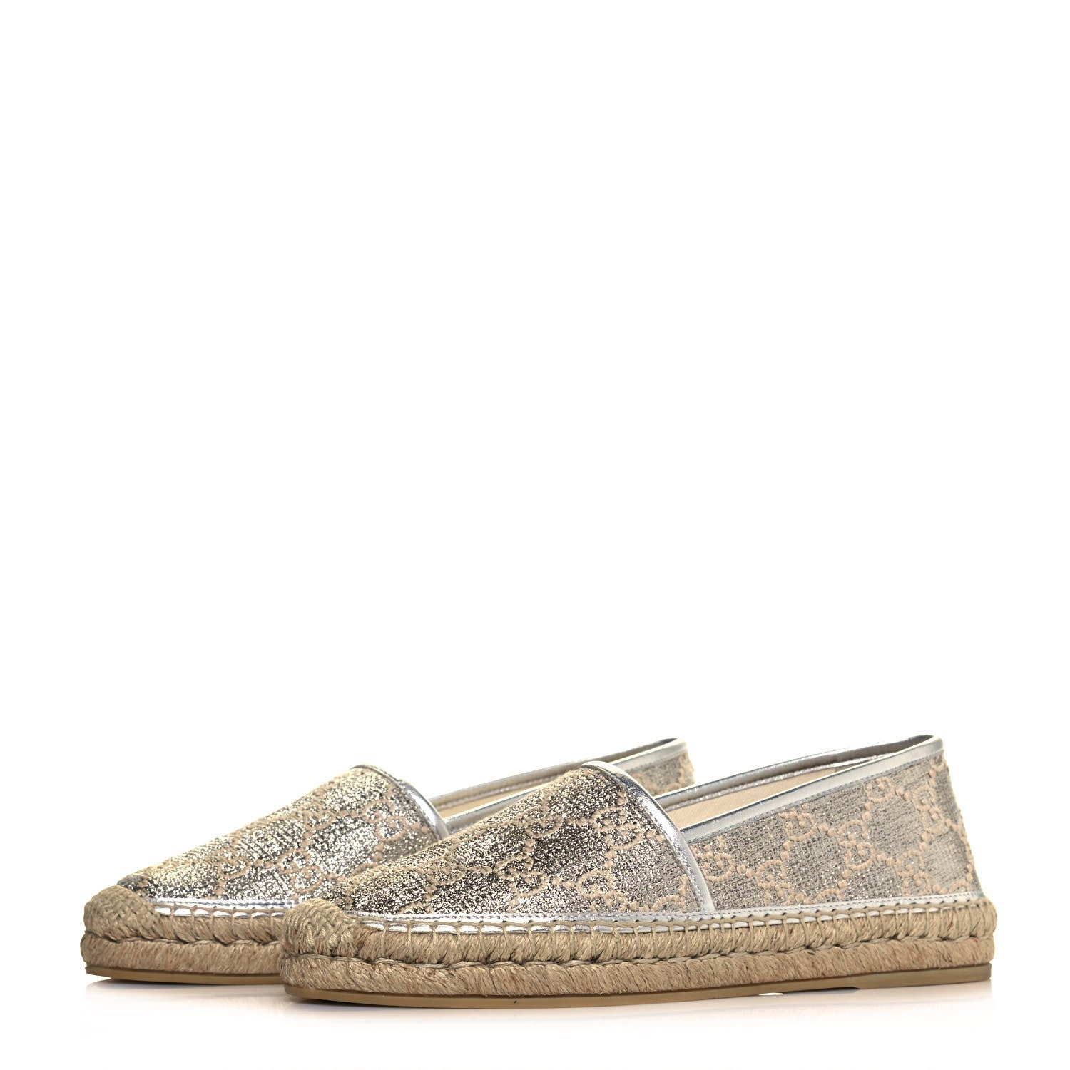 Gucci Lame Nappa GG Monogram Espadrilles 40 Silver Beige 3 of 9