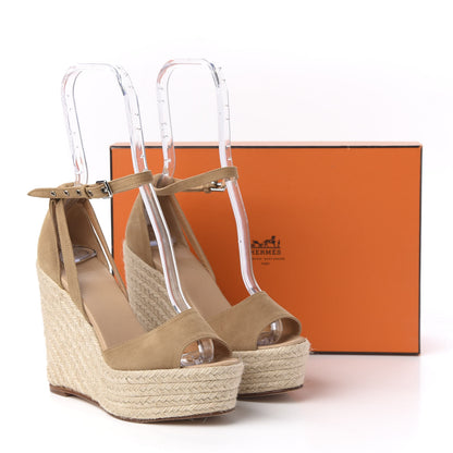 Hermes Suede Espadrille Wedge Sandals 37 8 of 8