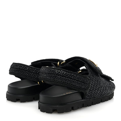 Prada Raffia Metal Triangle Logo Crochet Cage Sandals 39 Black 4 of 8
