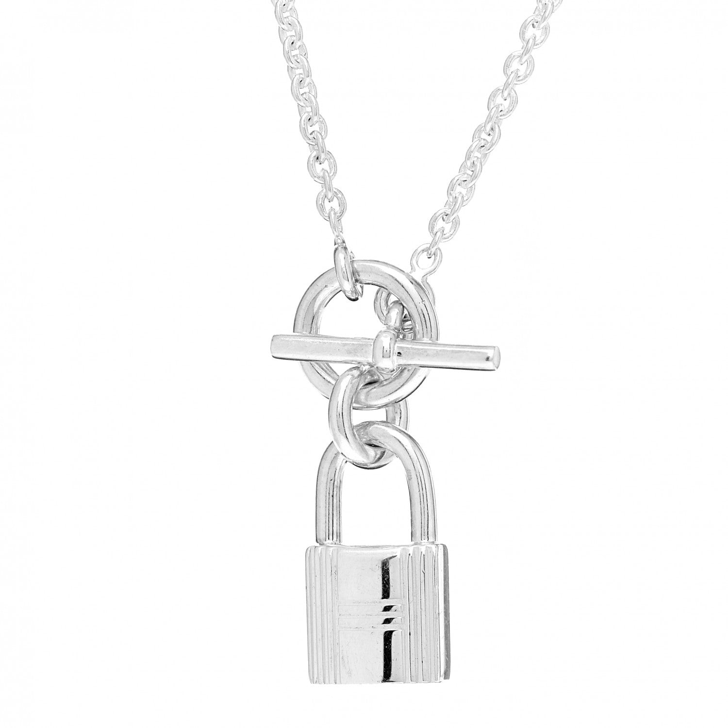 Hermes Sterling Silver Cadenas Kelly Lock Pendant Necklace 4 of 6
