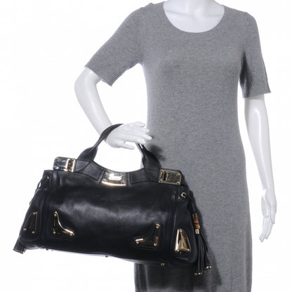 Gucci Leather Race Bamboo Tassel Tote Black 2 of 8