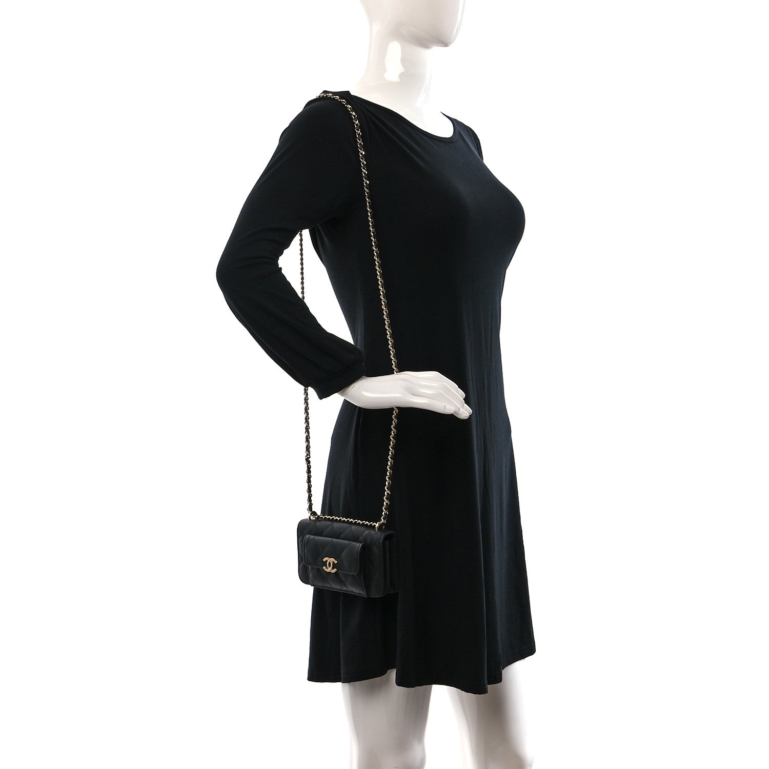 Chanel Caviar Quilted Pocket Twins Clutch With Chain Black 2 of 10
