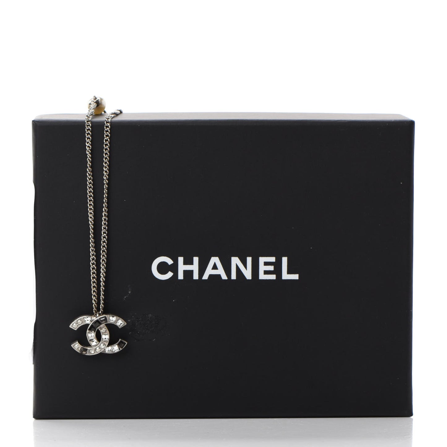 Baguette Crystal Pearl CC Necklace Silver Black