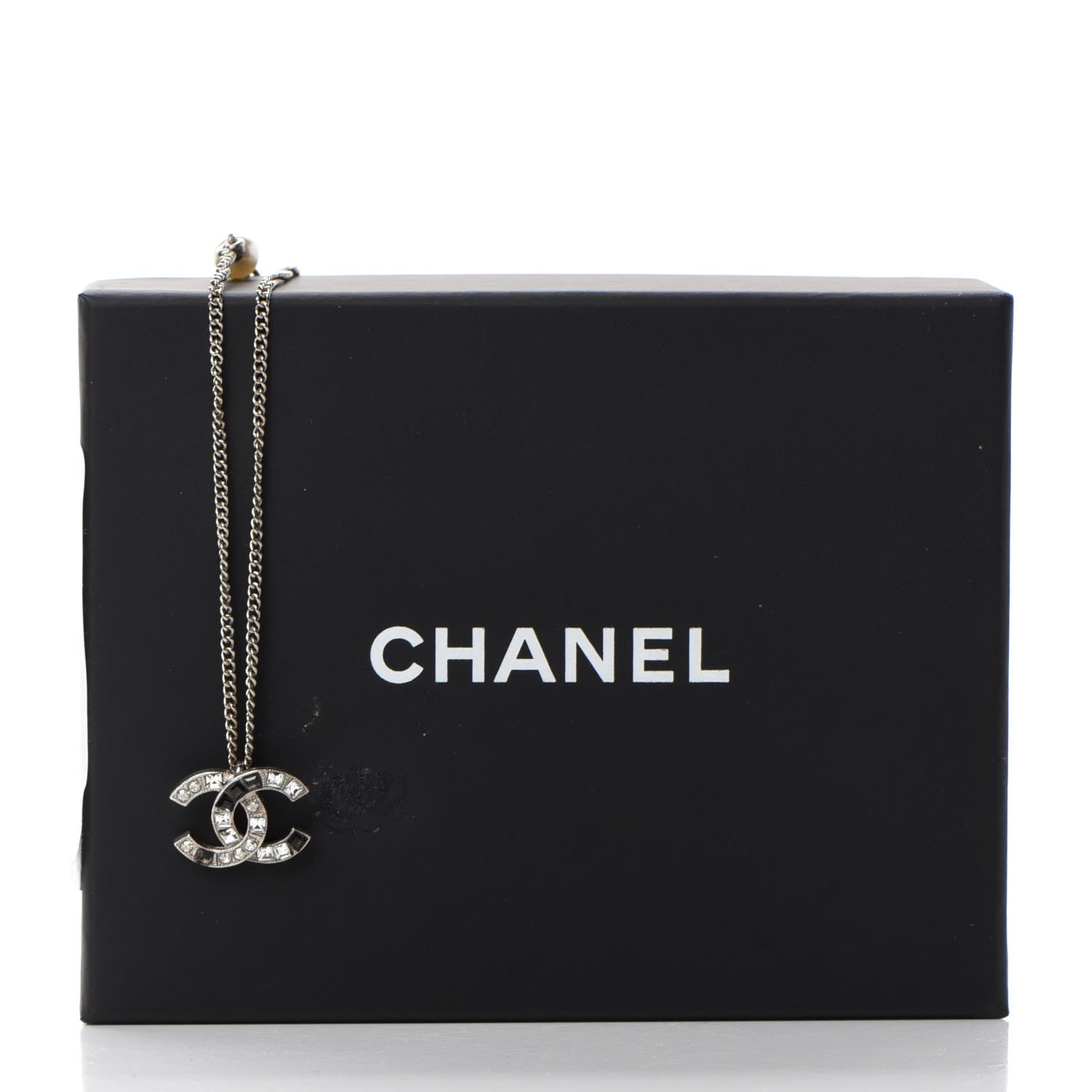 Chanel Baguette Crystal Pearl CC Necklace Silver Black 7 of 7