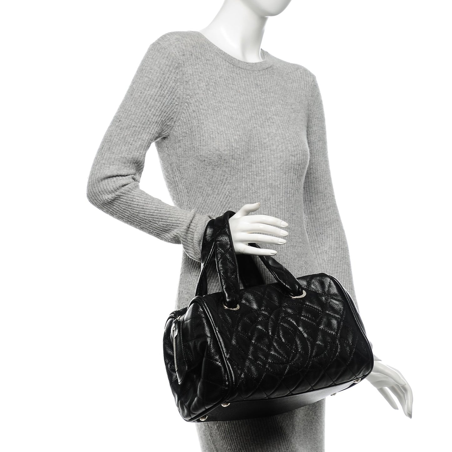 Caviar Quilted CC Timeless Bowler Black