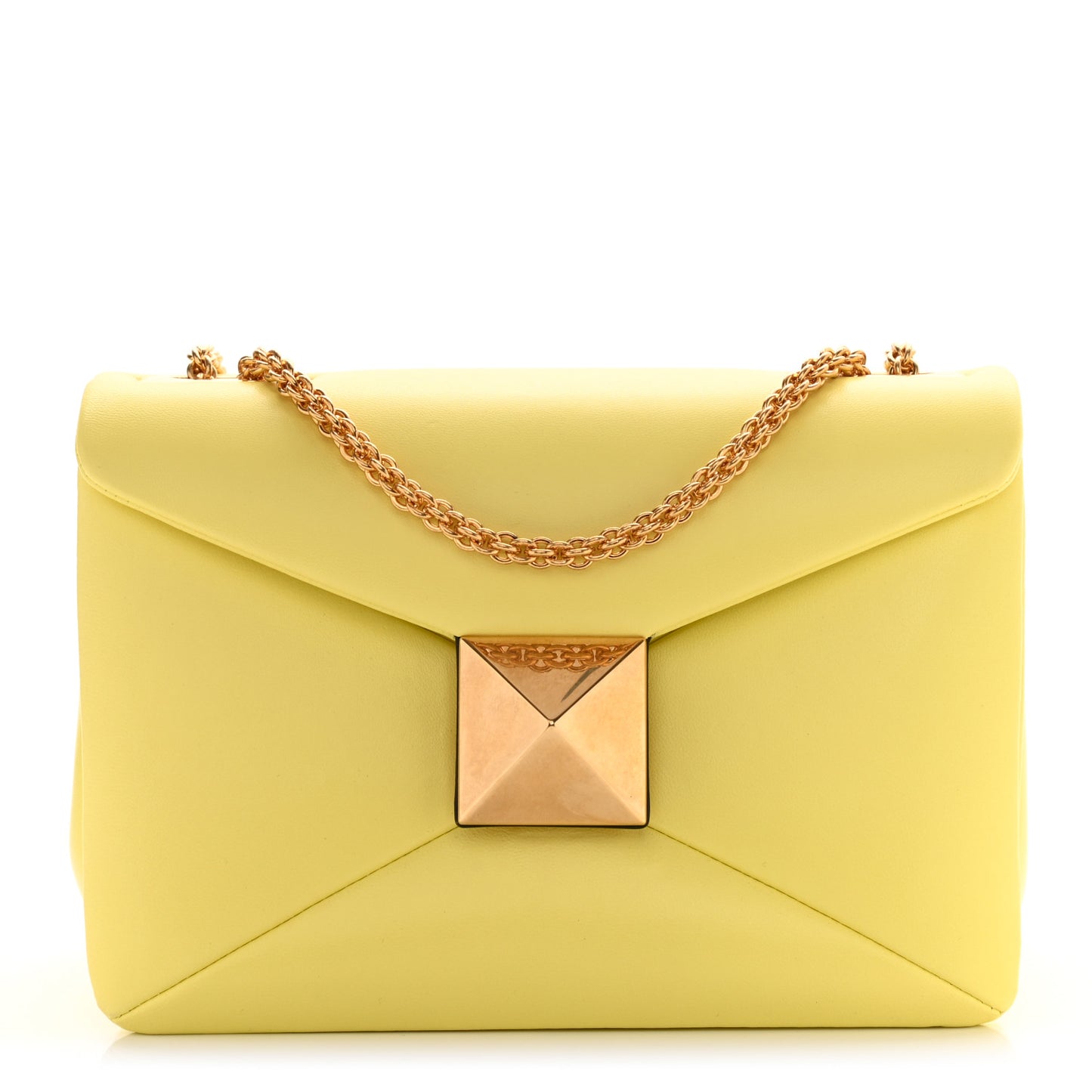 Nappa One Stud Chain Clutch Pale Yellow