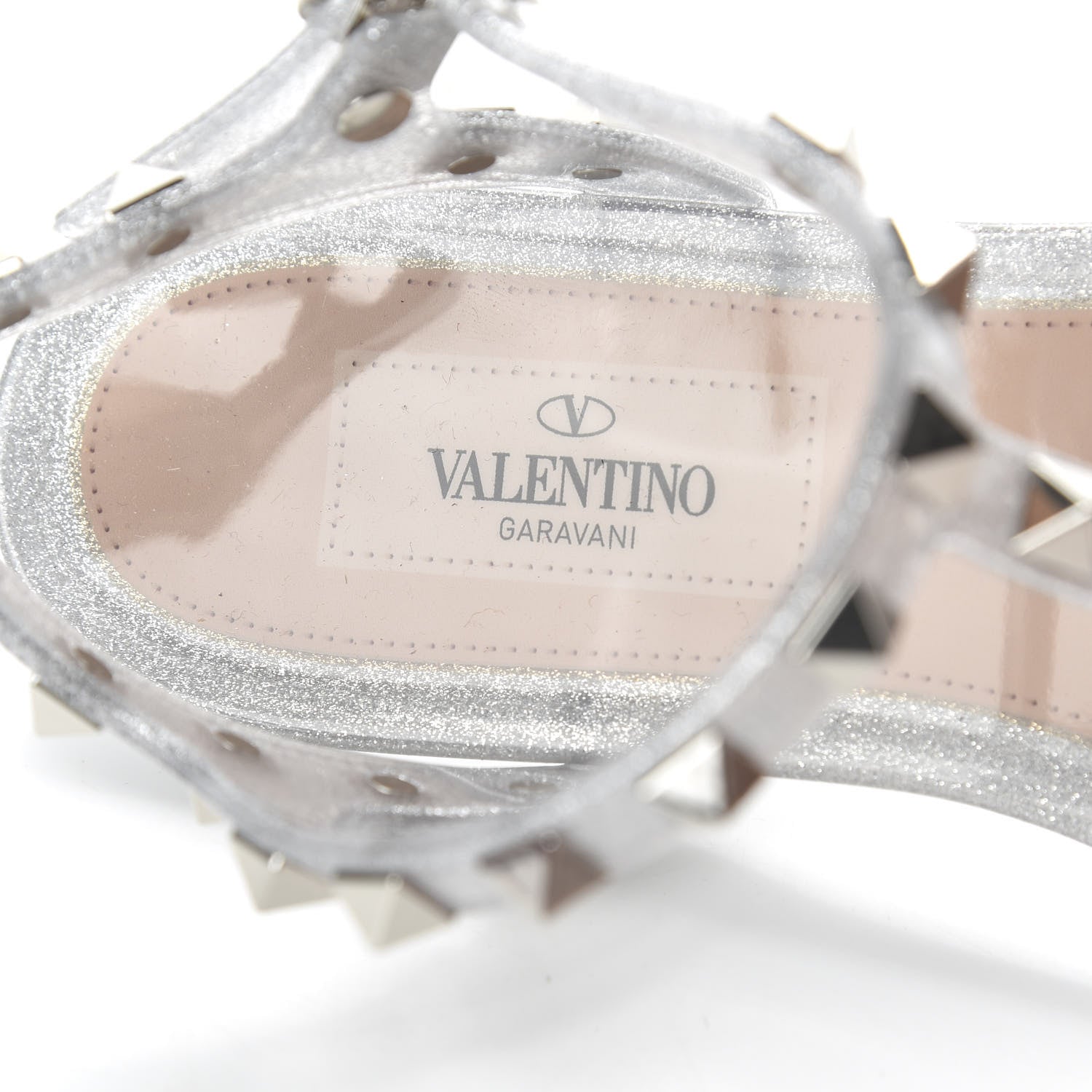 Valentino Garavani PVC Jelly Glitter Rockstud T-Strap Slingback Flat Sandals 35 Silver 7 of 8