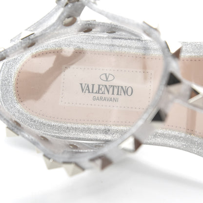 Valentino Garavani PVC Jelly Glitter Rockstud T-Strap Slingback Flat Sandals 35 Silver 7 of 8