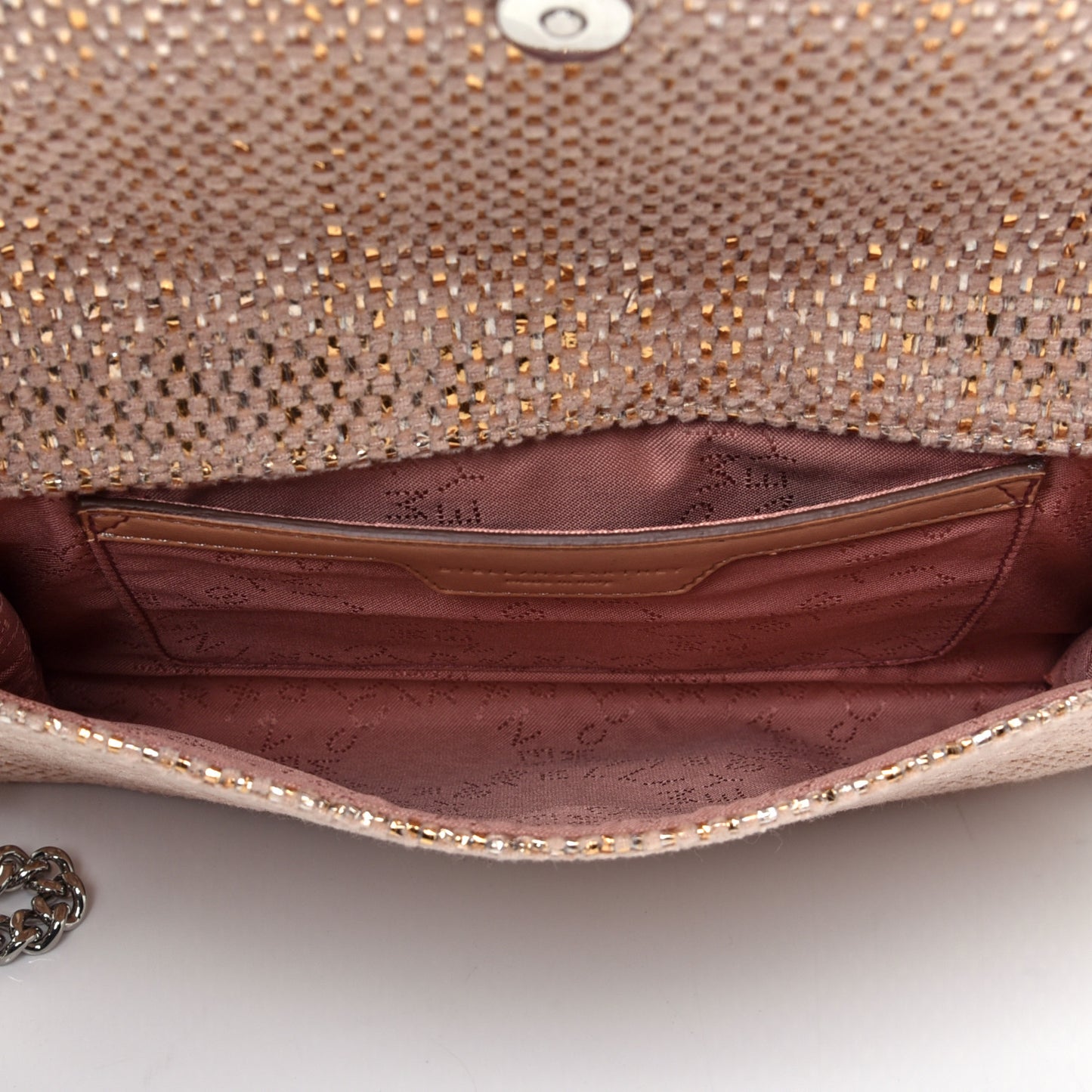 Metallic Woven Raffia Falabella Mini Crossbody Pink