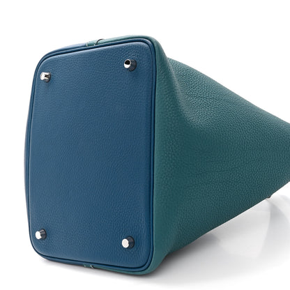 Hermes Taurillon Clemence Casaque Picotin Lock 22 MM Vert Bosphore Deep Bleu 10 of 11