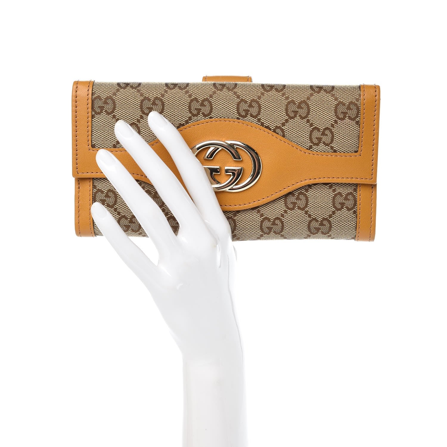 Gucci Monogram Margaux Calfskin Sukey Continental Organizer Wallet Beige Ebony Yellow 2 of 9