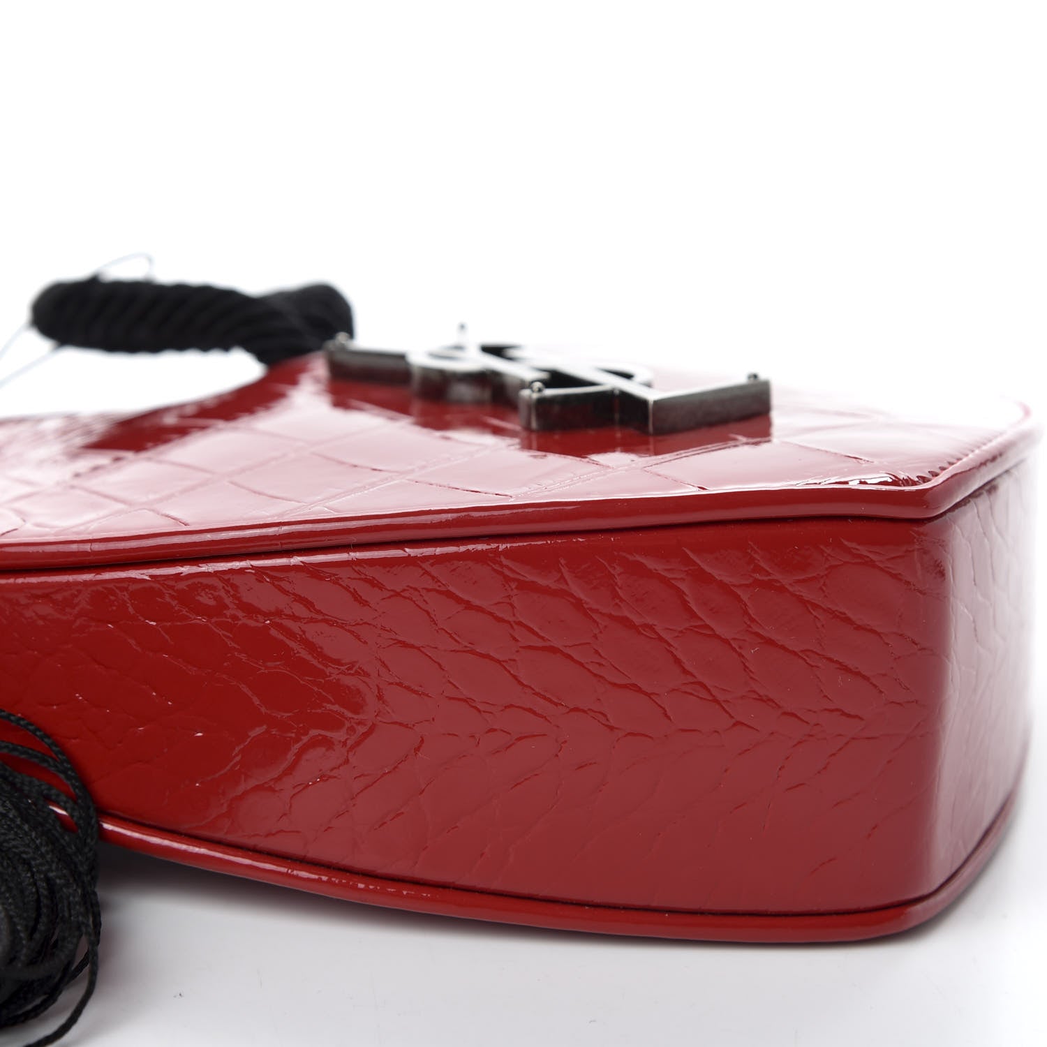 Saint Laurent Patent Crocodile Embossed Sac Coeur Heart Shaped Clutch Red 7 of 10