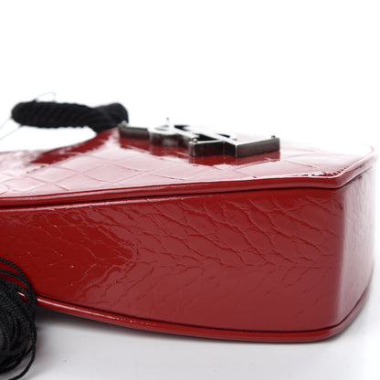 Saint Laurent Patent Crocodile Embossed Sac Coeur Heart Shaped Clutch Red 7 of 10