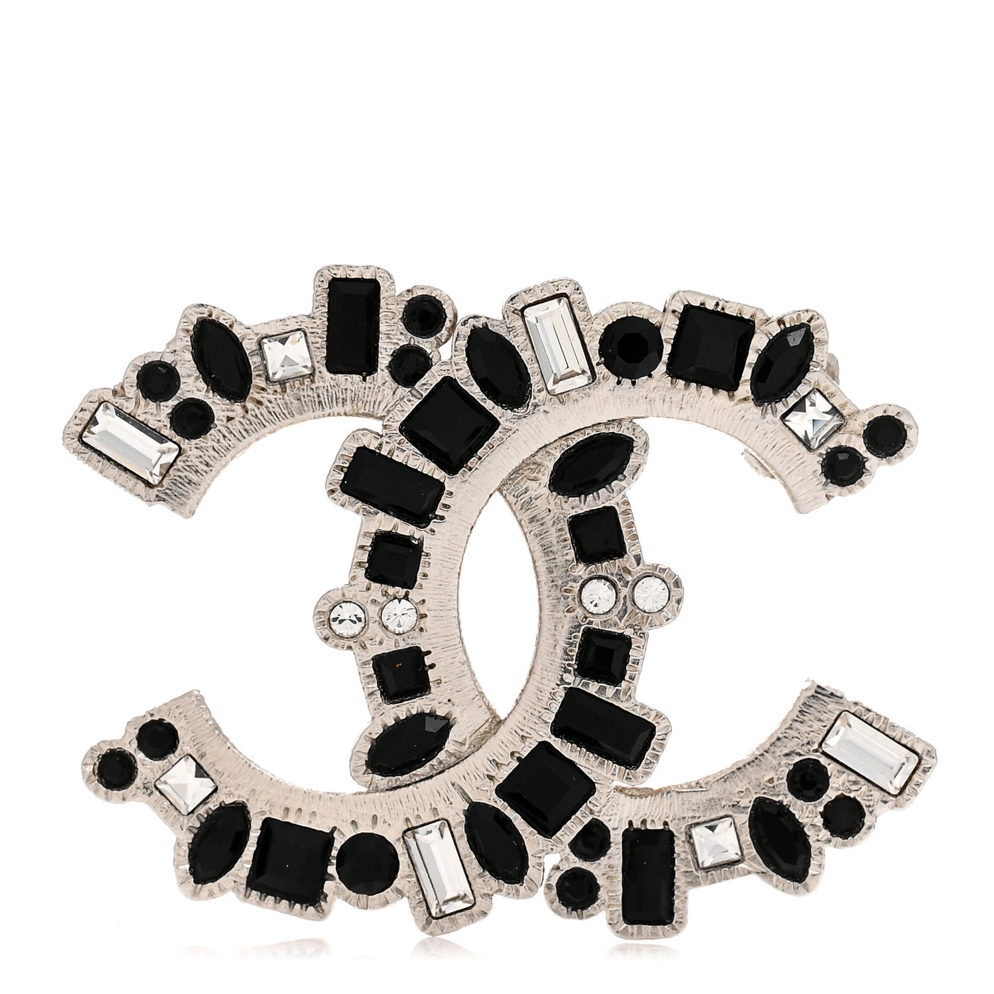 Baguette Crystal CC Brooch Black Silver