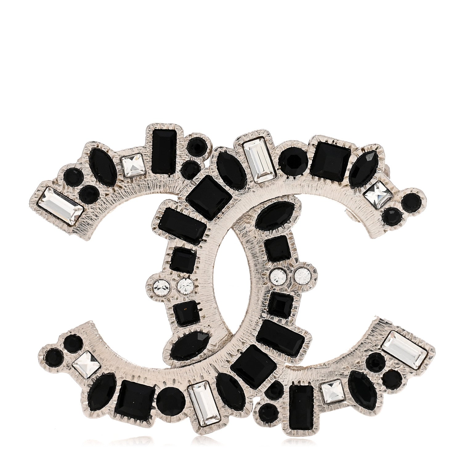 Chanel Baguette Crystal CC Brooch Black Silver 1 of 3