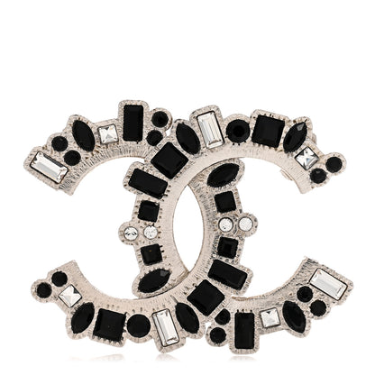 Chanel Baguette Crystal CC Brooch Black Silver 1 of 3