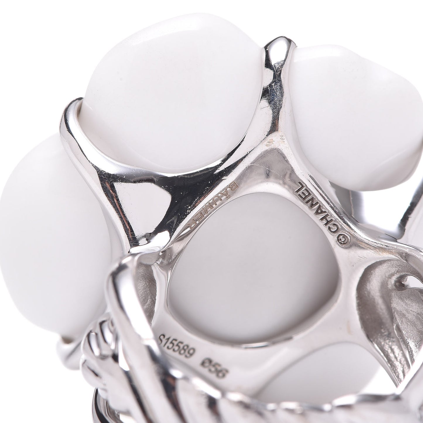 18K White Gold Ceramic Camellia Ring 55 7.5