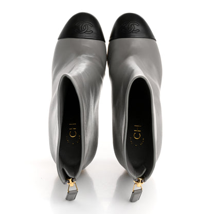 Chanel Lambskin Cap Toe Open Wedge Ankle Boots 36.5 Grey Black 2 of 12
