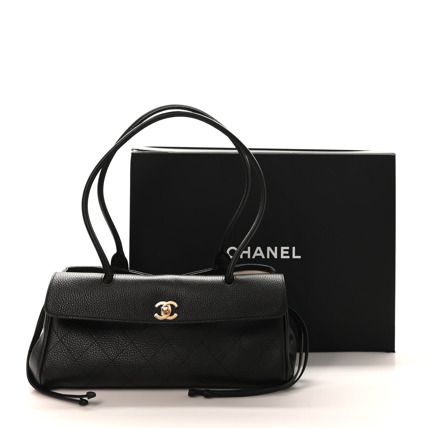 Grained Calfskin Stitched Urban Essentials Small Shopping Bag Black
