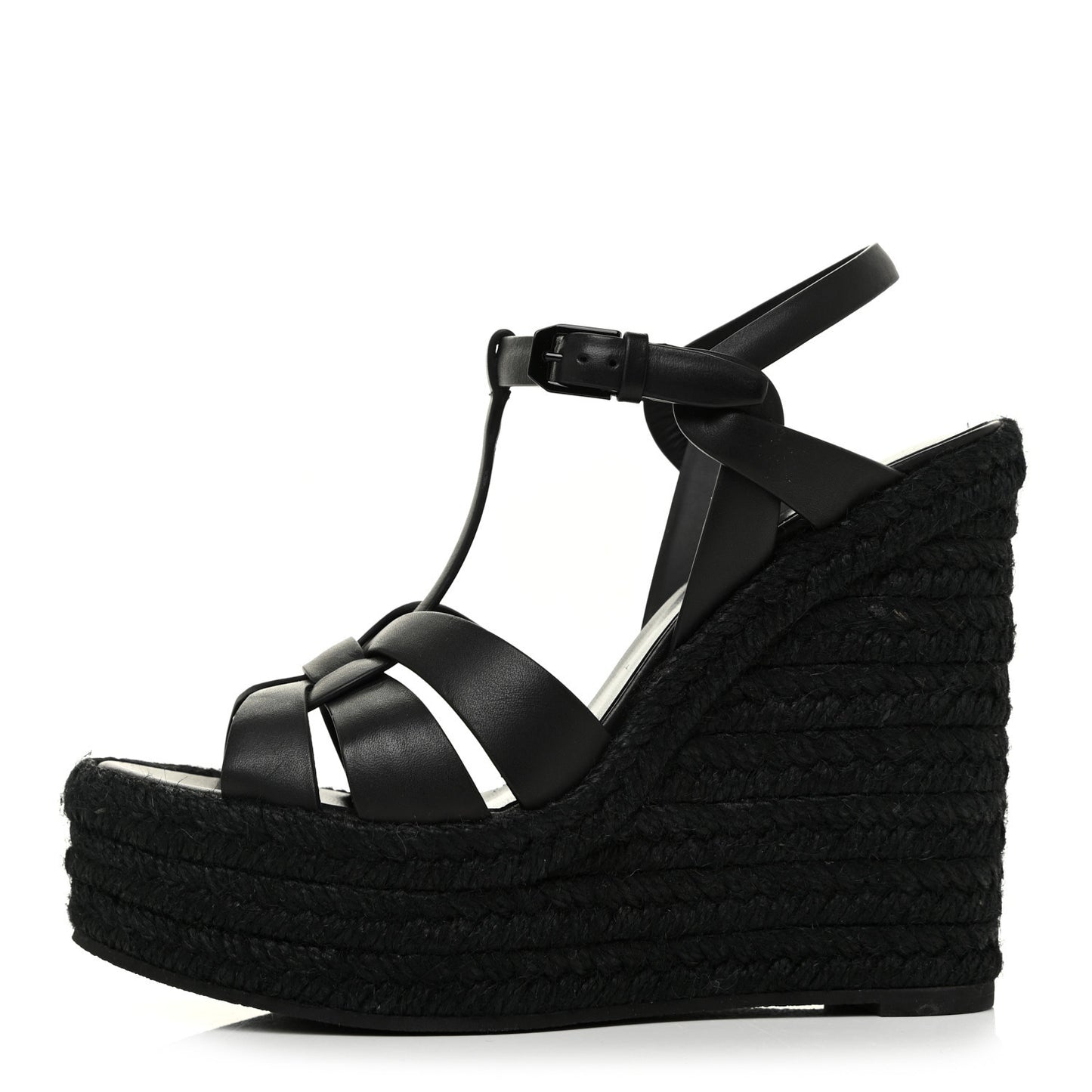 Calfskin Tribute 95 Platform Espadrille Wedge Sandals 37 Black