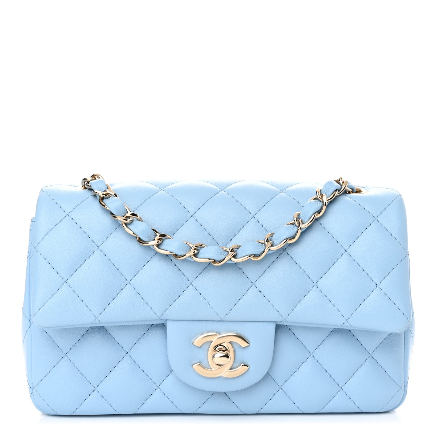 Lambskin Quilted Mini Rectangular Flap Light Blue