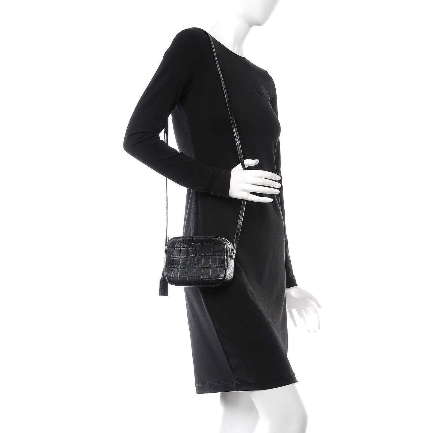 Calfskin Crocodile Embossed Small Classic Monogram Camera Bag Black
