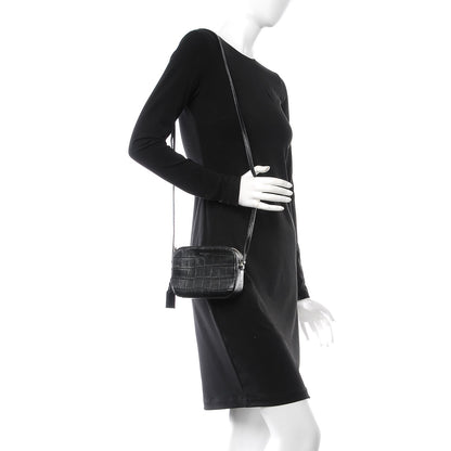 Saint Laurent Calfskin Crocodile Embossed Small Classic Monogram Camera Bag Black 2 of 8