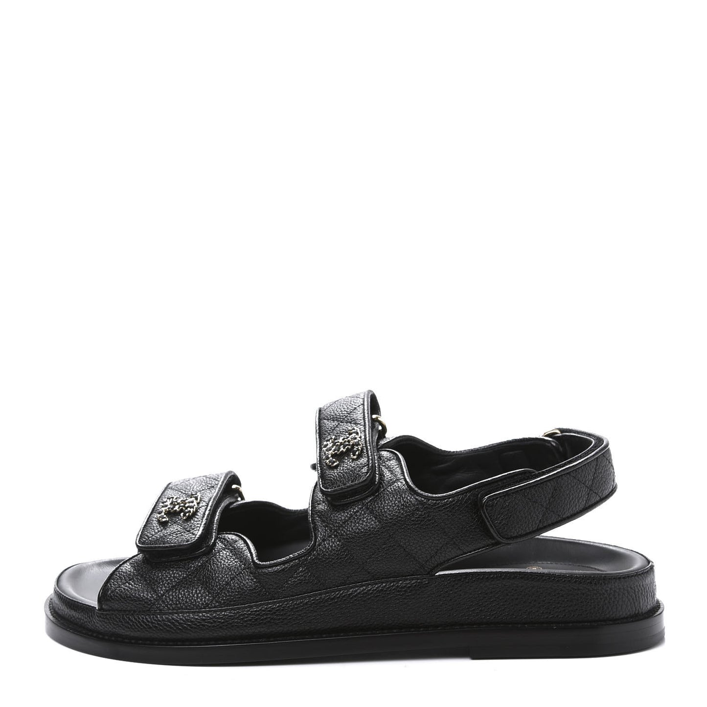 Grained Calfskin Velcro Dad Sandals 39 Black