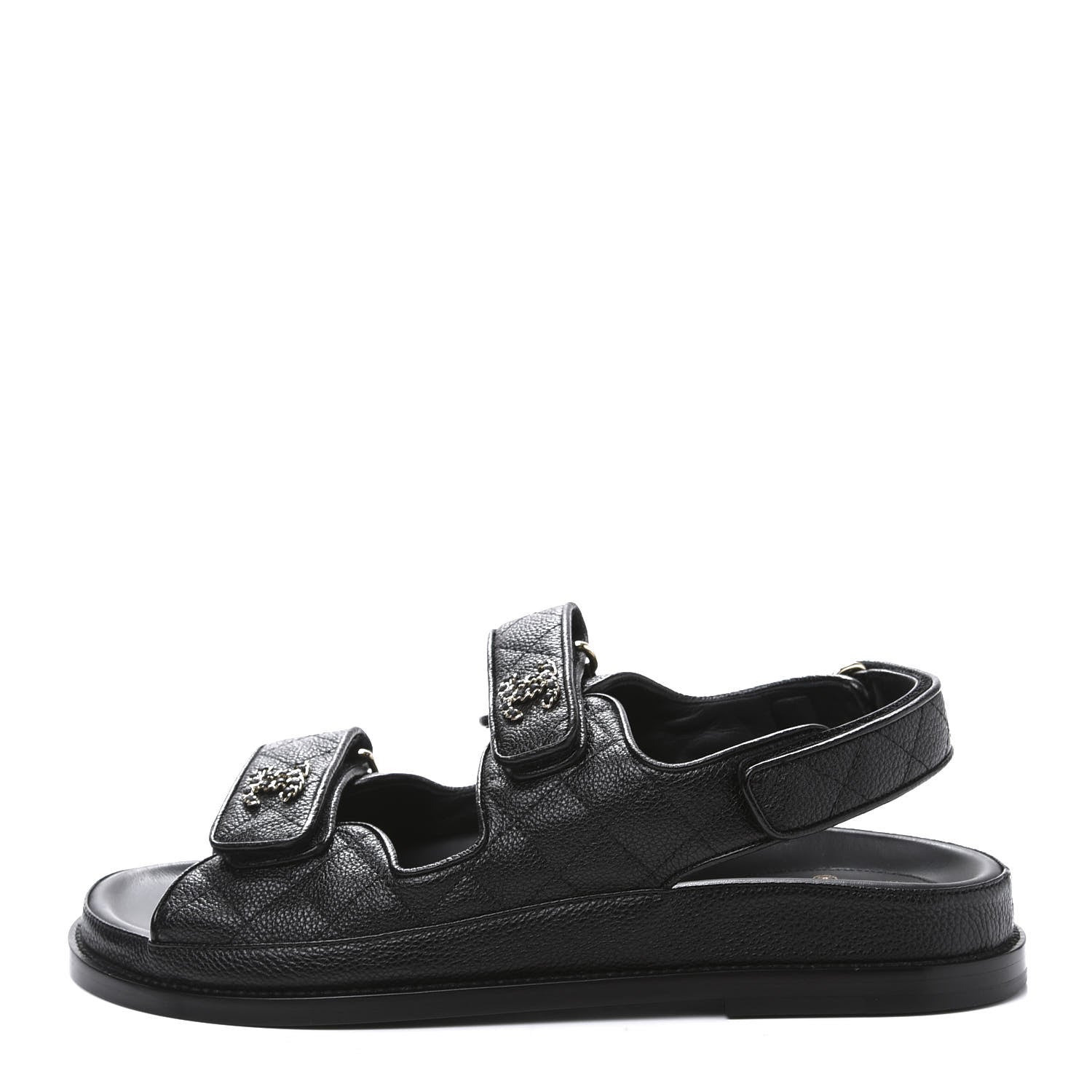 Chanel Grained Calfskin Velcro Dad Sandals 39 Black 1 of 9