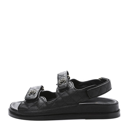 Chanel Grained Calfskin Velcro Dad Sandals 39 Black 1 of 9