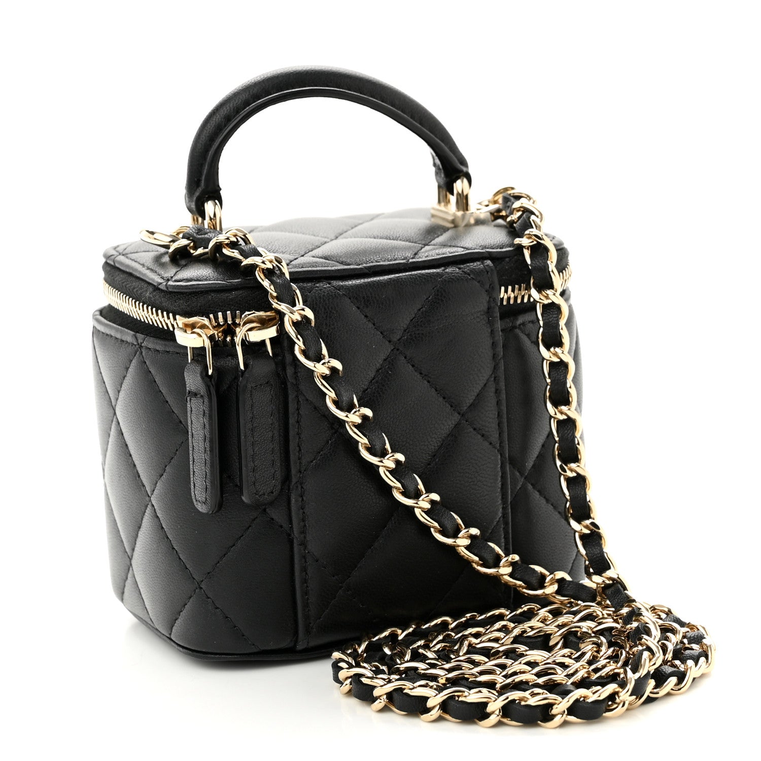 Chanel Lambskin Quilted Top Handle Mini Vanity Case With Chain Black 3 of 9