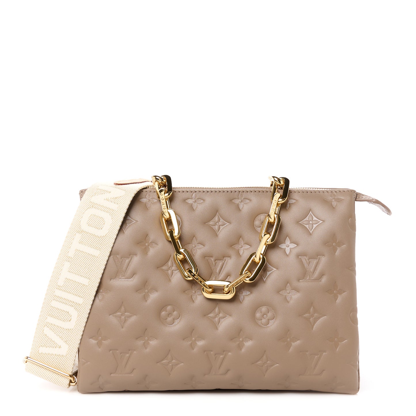Lambskin Embossed Monogram Coussin PM Taupe