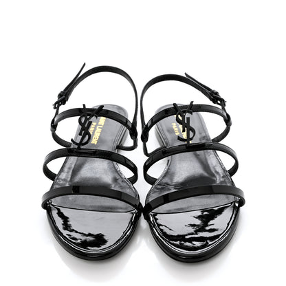Saint Laurent Patent Calfskin Cassandra Monogram Sandals 36.5 Black 5 of 12