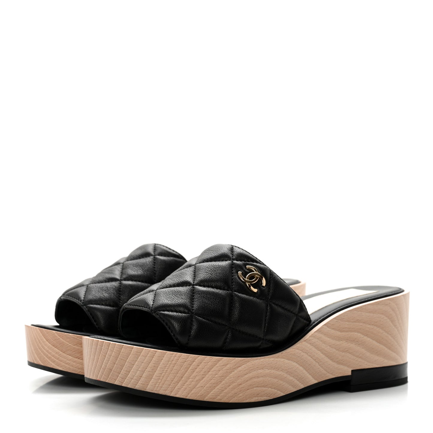 Lambskin Quilted CC Wedge Sandals 38 Black