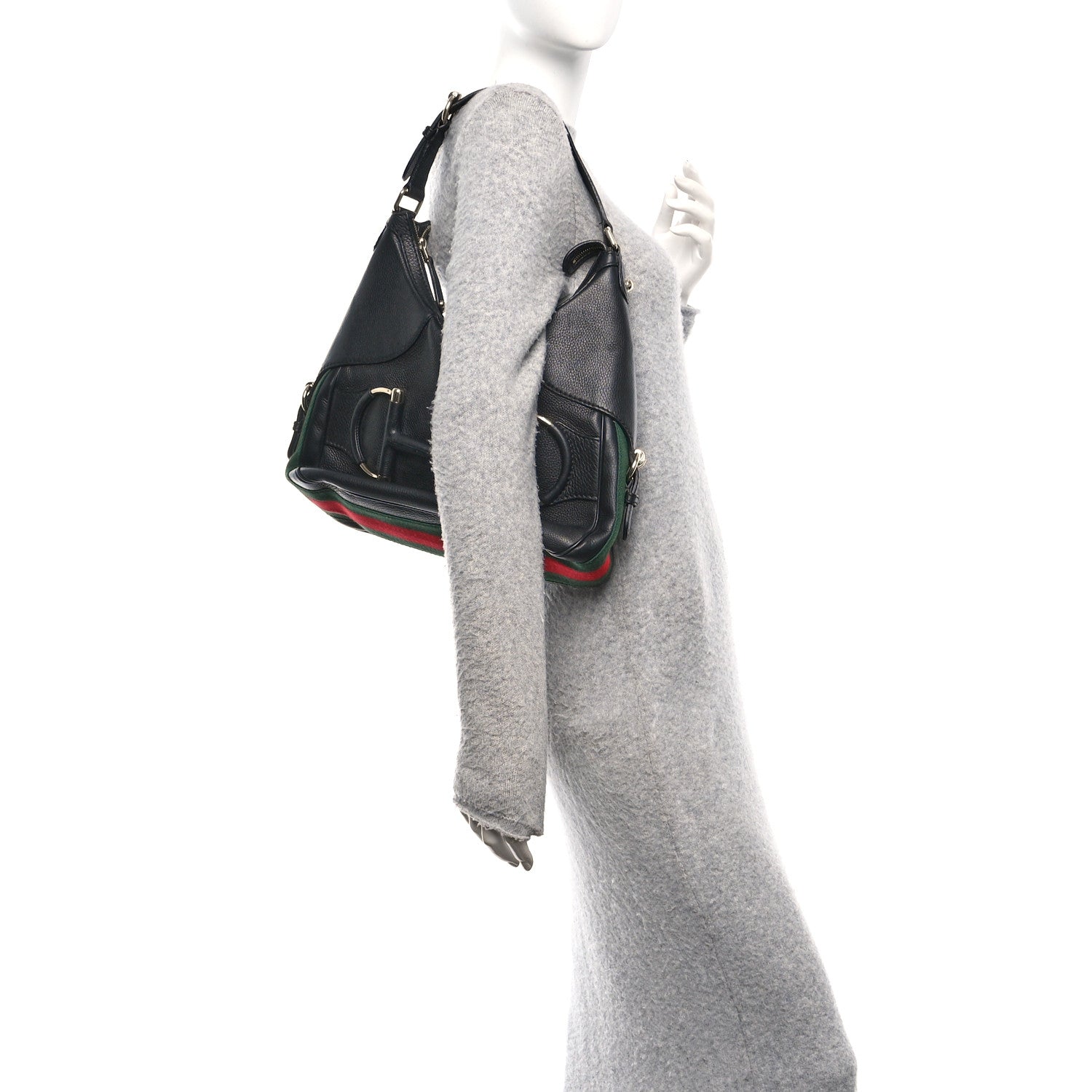 Gucci Calfskin Large Horsebit Web Hobo Black 3 of 11