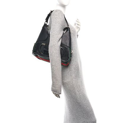 Gucci Calfskin Large Horsebit Web Hobo Black 3 of 11
