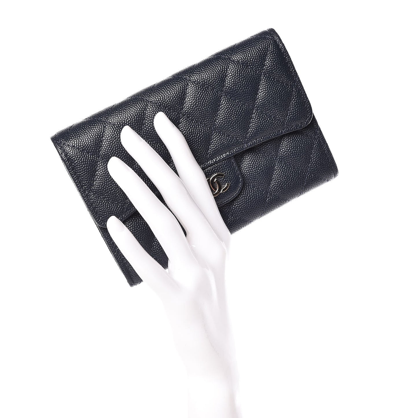 Caviar Quilted Medium Flap Wallet Navy