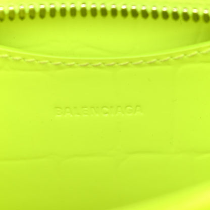 Balenciaga Semi Shiny Calfskin Crocodile Embossed Neo Classic Silver Hardware Mini City Fluo Yellow 6 of 10